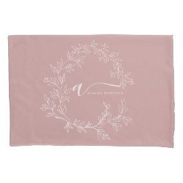 Blush Dusty Pink Modern Script Girly Monogram Naam Kussensloop