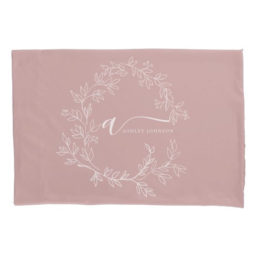 Blush Dusty Pink Modern Script Girly Monogram Naam Kussensloop (Voorkant)