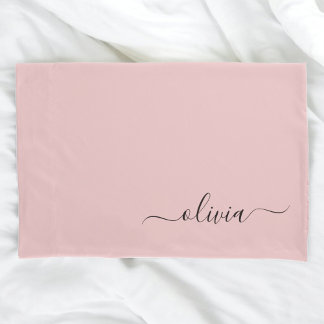 Blush Dusty Pink Modern Script Girly Monogram Naam Kussensloop