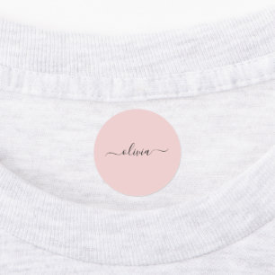 Blush Dusty Pink Modern Script Girly Monogram Naam Labels