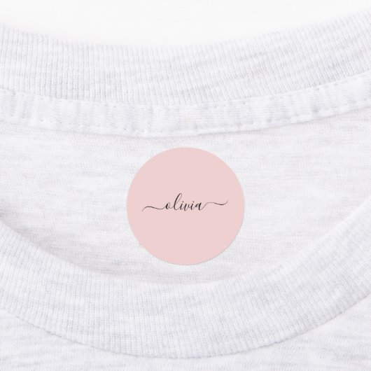 Blush Dusty Pink Modern Script Girly Monogram Naam Labels (Aangebracht)