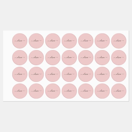 Blush Dusty Pink Modern Script Girly Monogram Naam Labels (Vel)