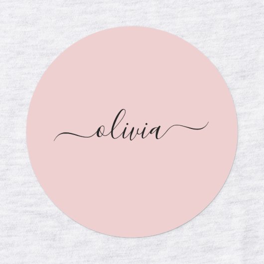 Blush Dusty Pink Modern Script Girly Monogram Naam Labels (Design 2)