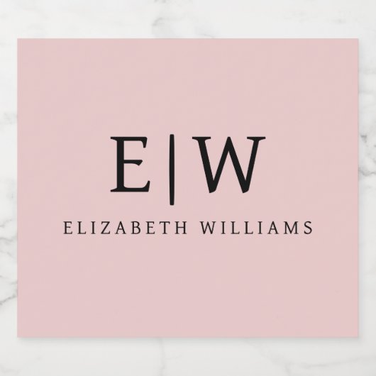 Blush Dusty Pink Modern Script Girly Monogram Naam Likeurfles Etiket (Enkel label)