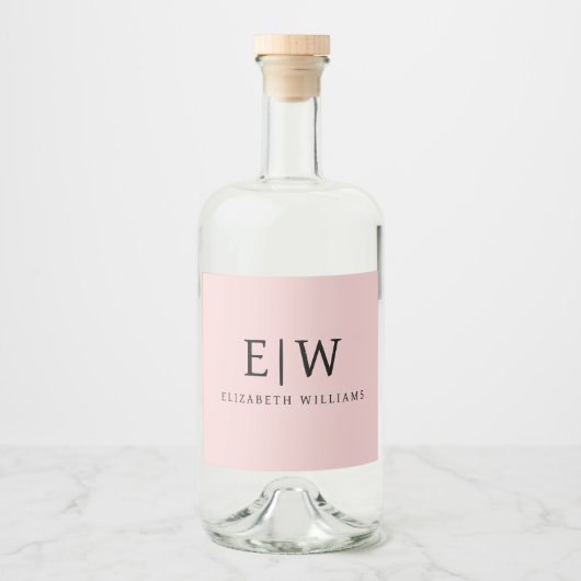 Blush Dusty Pink Modern Script Girly Monogram Naam Likeurfles Etiket (Voorkant)