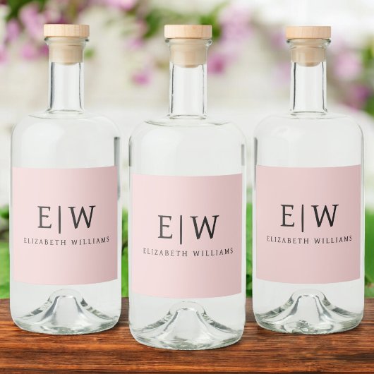 Blush Dusty Pink Modern Script Girly Monogram Naam Likeurfles Etiket