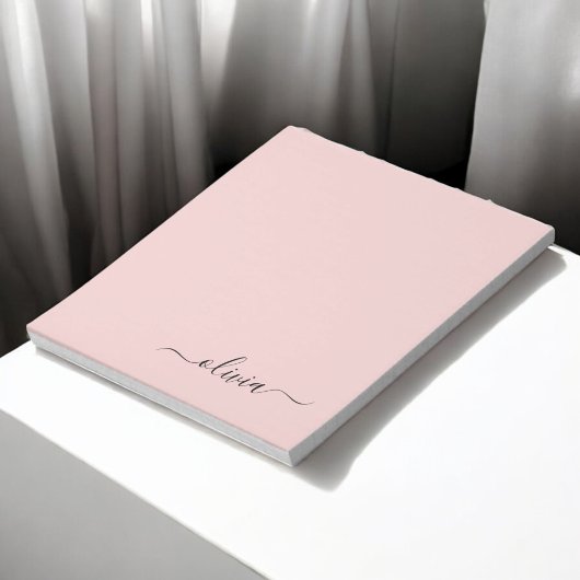 Blush Dusty Pink Modern Script Girly Monogram Naam Notitieblok