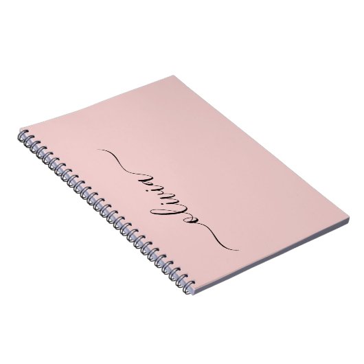 Blush Dusty Pink Modern Script Girly Monogram Naam Notitieboek (Rechterzijde)