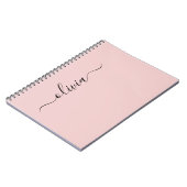 Blush Dusty Pink Modern Script Girly Monogram Naam Notitieboek (Linkerzijde)