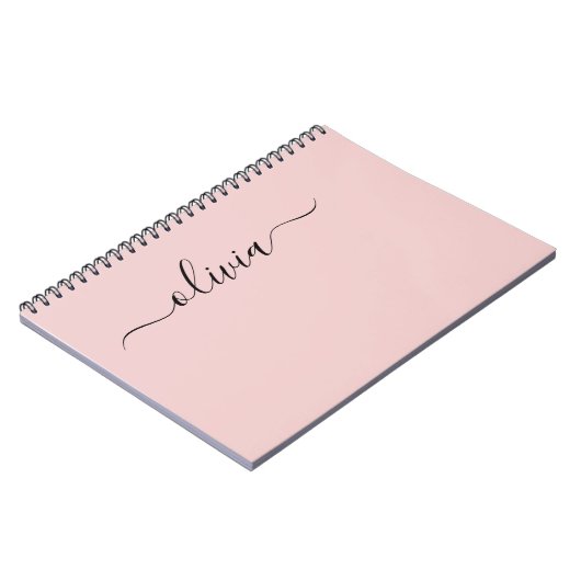 Blush Dusty Pink Modern Script Girly Monogram Naam Notitieboek (Linkerzijde)