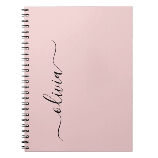 Blush Dusty Pink Modern Script Girly Monogram Naam Notitieboek (Voorkant)