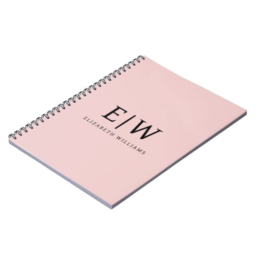 Blush Dusty Pink Modern Script Girly Monogram Naam Notitieboek (Linkerzijde)