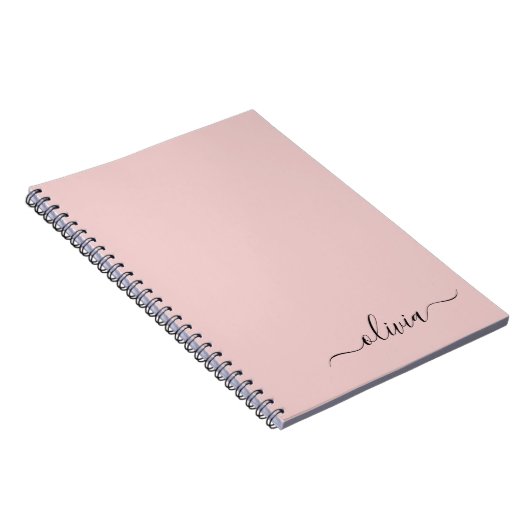 Blush Dusty Pink Modern Script Girly Monogram Naam Notitieboek (Rechterzijde)