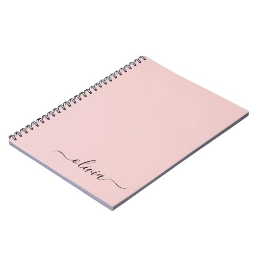 Blush Dusty Pink Modern Script Girly Monogram Naam Notitieboek (Linkerzijde)