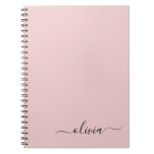 Blush Dusty Pink Modern Script Girly Monogram Naam Notitieboek (Voorkant)