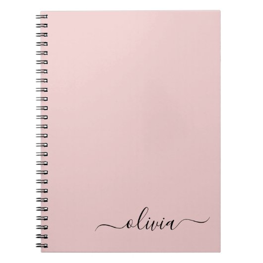 Blush Dusty Pink Modern Script Girly Monogram Naam Notitieboek (Voorkant)