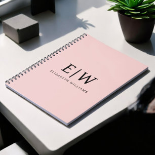 Blush Dusty Pink Modern Script Girly Monogram Naam Notitieboek