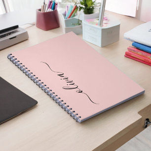 Blush Dusty Pink Modern Script Girly Monogram Naam Notitieboek