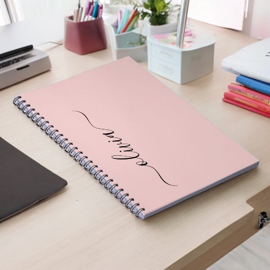 Blush Dusty Pink Modern Script Girly Monogram Naam Notitieboek