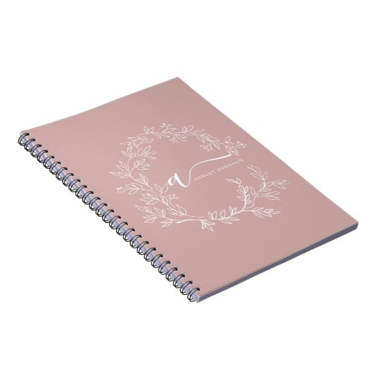 Blush Dusty Pink Modern Script Girly Monogram Naam Notitieboek (Rechterzijde)