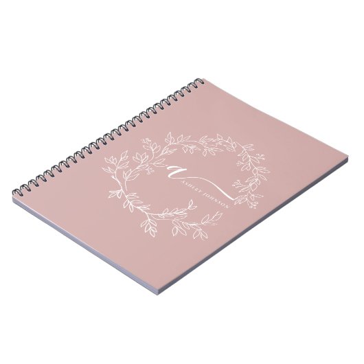 Blush Dusty Pink Modern Script Girly Monogram Naam Notitieboek (Linkerzijde)