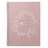 Blush Dusty Pink Modern Script Girly Monogram Naam Notitieboek (Voorkant)