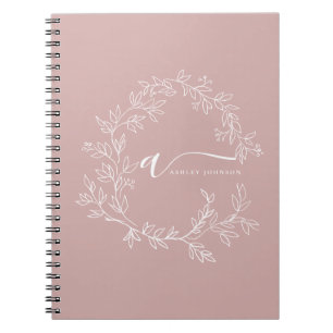 Blush Dusty Pink Modern Script Girly Monogram Naam Notitieboek
