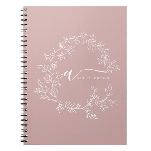 Blush Dusty Pink Modern Script Girly Monogram Naam Notitieboek (Voorkant)