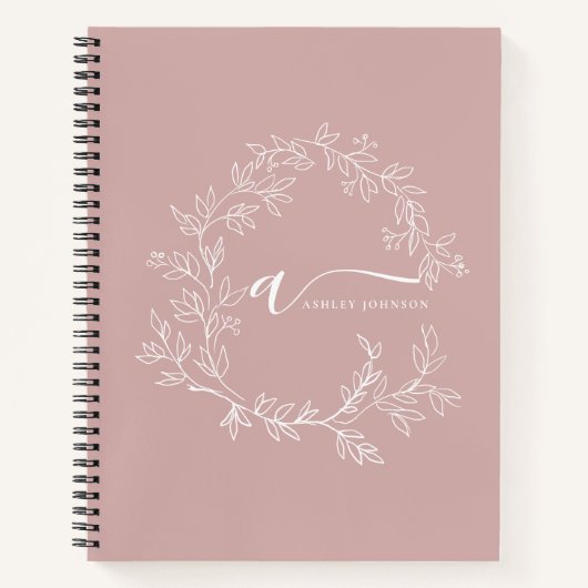 Blush Dusty Pink Modern Script Girly Monogram Naam Notitieboek (Voorkant)