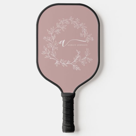 Blush Dusty Pink Modern Script Girly Monogram Naam Pickleball Paddle (Voorkant)