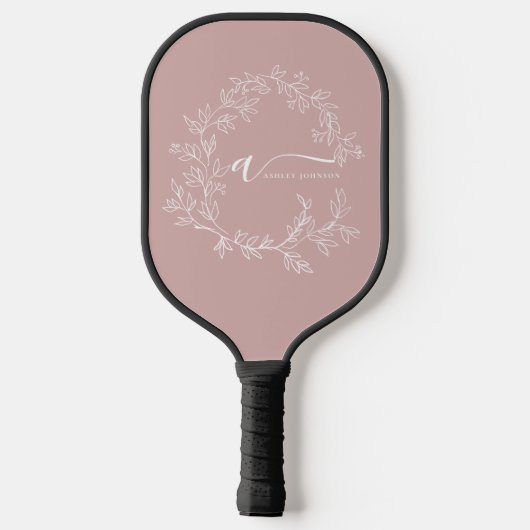 Blush Dusty Pink Modern Script Girly Monogram Naam Pickleball Paddle (Achterkant)