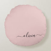 Blush Dusty Pink Modern Script Girly Monogram Naam Rond Kussen (Voorkant)