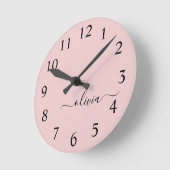 Blush Dusty Pink Modern Script Girly Monogram Naam Ronde Klok (Hoek)