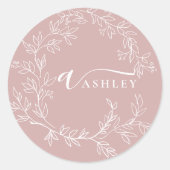 Blush Dusty Pink Modern Script Girly Monogram Naam Ronde Sticker (Voorkant)