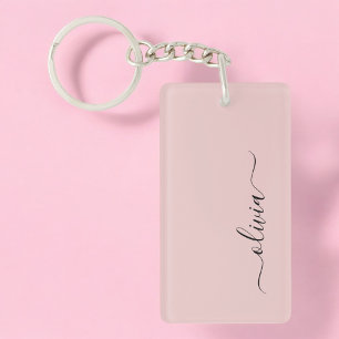 Blush Dusty Pink Modern Script Girly Monogram Naam Sleutelhanger