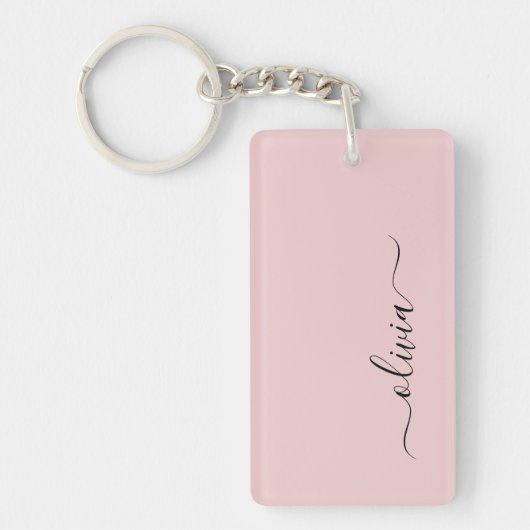 Blush Dusty Pink Modern Script Girly Monogram Naam Sleutelhanger (Voorkant)