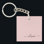 Blush Dusty Pink Modern Script Girly Monogram Naam Sleutelhanger<br><div class="desc">Blush Dusty Pink Simple Script Monogram Name Sleutelhanger. Dit maakt de perfecte liefhebbende 16 verjaardag,  bruiloft,  vrijgezellenfeest,  verjaardagsdag,  baby shower of vrijgezellenfeest voor iemand die van luxe glam en stijl houdt.</div>