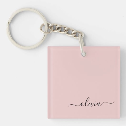 Blush Dusty Pink Modern Script Girly Monogram Naam Sleutelhanger (voorkant)