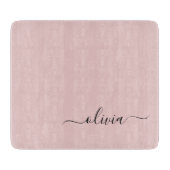 Blush Dusty Pink Modern Script Girly Monogram Naam Snijplank (Voorkant)