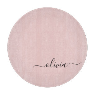 Blush Dusty Pink Modern Script Girly Monogram Naam Snijplank