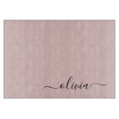 Blush Dusty Pink Modern Script Girly Monogram Naam Snijplank (Voorkant)