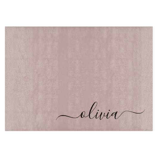 Blush Dusty Pink Modern Script Girly Monogram Naam Snijplank (Voorkant)