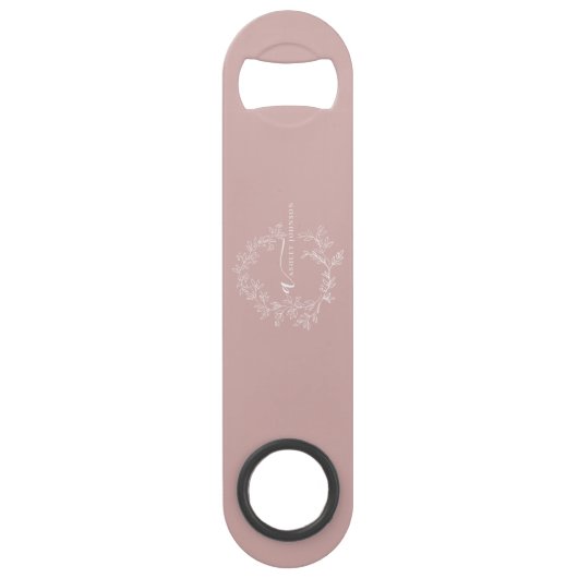 Blush Dusty Pink Modern Script Girly Monogram Naam Speed Flessenopener (Achterkant)