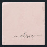 Blush Dusty Pink Modern Script Girly Monogram Naam Stenen Onderzetter<br><div class="desc">Blush Dusty Pink Simple Script Monogram Name Stone Tile. Dit maakt het perfecte afstuderen,  zoete 16 verjaardag,  bruiloft,  vrijgezellenfeest,  verjaardagsdag,  baby shower of vrijgezellenfeest voor iemand die van luxe en chic stijlen houdt.</div>