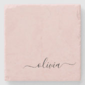 Blush Dusty Pink Modern Script Girly Monogram Naam Stenen Onderzetter (Voorkant)