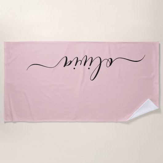 Blush Dusty Pink Modern Script Girly Monogram Naam Strandlaken (Voorkant)