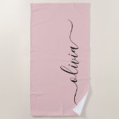 Blush Dusty Pink Modern Script Girly Monogram Naam Strandlaken (Voorkant)