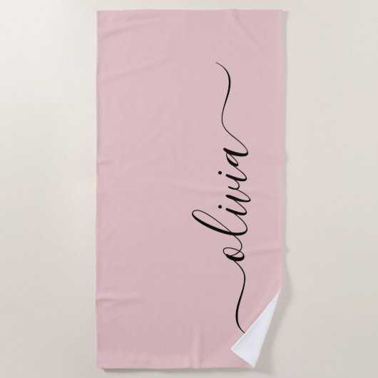 Blush Dusty Pink Modern Script Girly Monogram Naam Strandlaken (Voorkant)