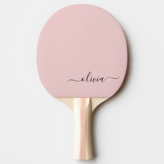 Blush Dusty Pink Modern Script Girly Monogram Naam Tafeltennisbatje (Voorkant)