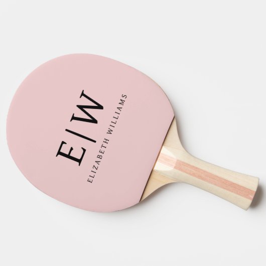 Blush Dusty Pink Modern Script Girly Monogram Naam Tafeltennisbatje (Zijkant)